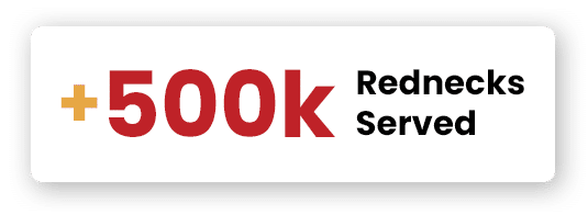 A sign with the text "+500K Rednecks Served" in red and black lettering on a white background.