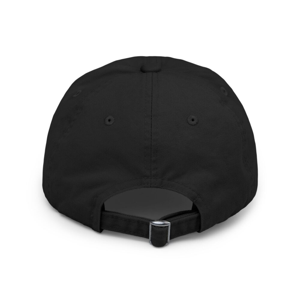 Back view of the Redneck Comedy Tour Distressed Hat in black, featuring an adjustable strap with metal buckle and ventilation eyelets.